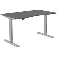 Zoom Sit-Stand Desk with Double Purpose Scallop, Silver Leg, 1400mm, Graphite Top