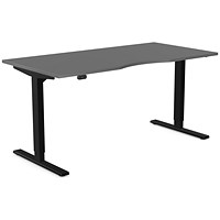 Zoom Sit-Stand Desk with Double Purpose Scallop, Black Leg, 1600mm, Graphite Top