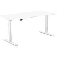 Zoom Sit-Stand Desk with Double Purpose Scallop, White Leg, 1600mm, White Top