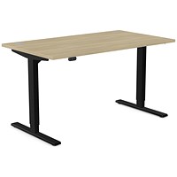 Zoom Sit-Stand Desk with Portals, Black Leg, 1400mm, Urban Oak Top