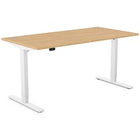 Zoom Sit-Stand Desk with Portals, White Leg, 1600mm, Beech Top