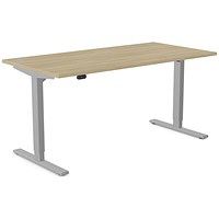 Zoom Sit-Stand Desk with Portals, Silver Leg, 1600mm, Urban Oak Top