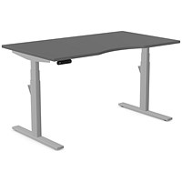 Leap Sit-Stand Desk with Scallop, Silver Leg, 1400mm, Graphite Top