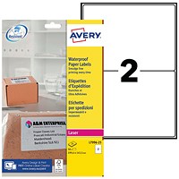 Avery L7996-25 Waterproof Paper Labels, 2 Per Sheet, 199x143mm, 50 Labels