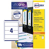 Avery L7171-100 Laser Filing Labels for Lever Arch file, 4 per Sheet, 200x60mm, 400 Labels