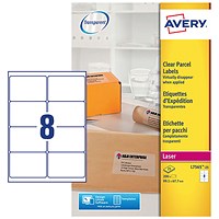 Avery L7565-25 Laser Labels, 8 Per Sheet, 99.1x67.7mm, Clear, 200 Labels