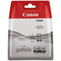 Canon PGI-520 Inkjet Cartridge, Twin Pack, Black