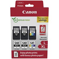 Canon PG-540L x2/CL-541XL Inkjet Carts + Glossy Photo Paper Photo Value Pack Black/Colour 5224B015