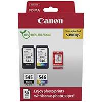Canon PG-545/CL-546 Inkjet Cartridge + Glossy Photo Paper Value Pack Black/Colour 8287B008