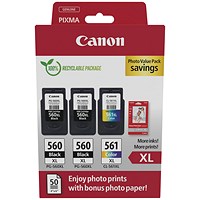 Canon PG-560XL x2/CL-561XL Inkjet Cartridge High Yield Photo Value Pack Black/Colour 3712C012