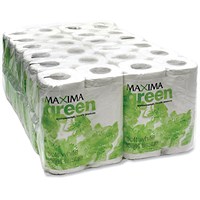 Maxima Green White Recycled Toilet Roll, 320 Sheet Rolls, Pack of 36