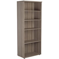 Jemini Extra Tall Bookcase, 4 Shelves, 2000mm High, Grey Oak