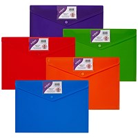 Snopake A4 Polyfile ID Popper Wallets, Rainbow, Pack of 5