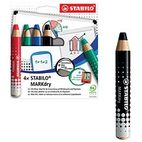 Stabilo Markdry Whiteboard Pencil with Sharpener and Cloth, Assorted, Pack of 4 - Get Stabilo Markdry Whiteboard Pencils, Black, Pack of 5 Free
