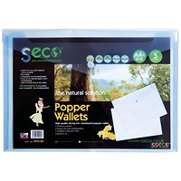 Stewart Superior Seco A4 Eco Biodegradable Popper Wallets, Blue, Pack of 5