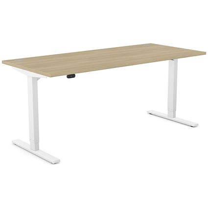 Zoom Sit-Stand Desk with Portals, White Leg, 1800mm, Urban Oak Top
