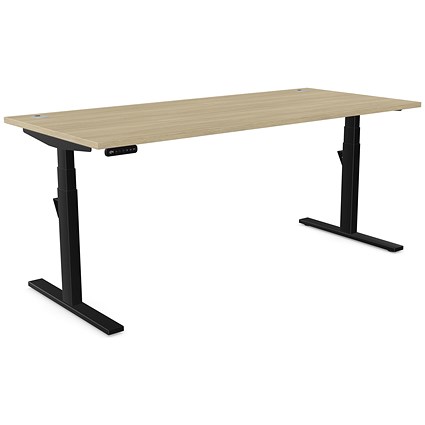 Leap Sit-Stand Desk with Portals, Black Leg, 1800mm, Urban Oak Top