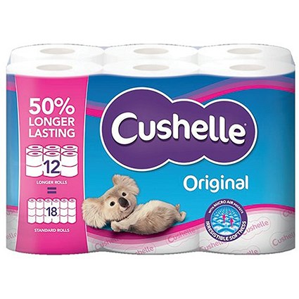 Cushelle Original 2-Ply Extra Long Toilet Rolls, Pack of 12