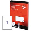 5 Star Addressing Labels Laser 1 per Sheet 199.6x289.1mm White [100 Labels]