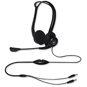Image of Logitech PC860 Stereo Headset Adjustable Microphone Boom 3.5mm Audio Jack In-line Controls Ref 981-000094