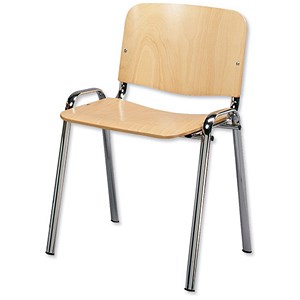 Image of Trexus Stacking Chair Chrome Frame with Wooden Seat W460xD400xH450mm Beech