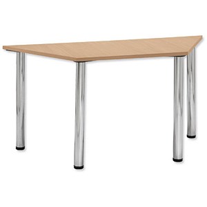 Image of Trexus Conference Table Trapezoidal Silver Round Legs W1500xD750xH735mm Oak