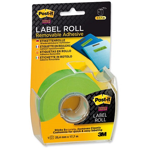 Postit Super Sticky Removable Label Roll Green 25mmx18m