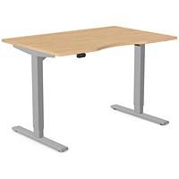 Zoom Sit-Stand Desk with Double Purpose Scallop, Silver Leg, 1200mm, Beech Top