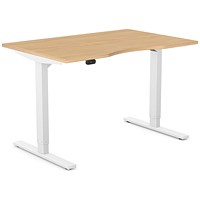 Zoom Sit-Stand Desk with Double Purpose Scallop, White Leg, 1200mm, Beech Top