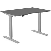 Zoom Sit-Stand Desk with Double Purpose Scallop, Silver Leg, 1200mm, Graphite Top