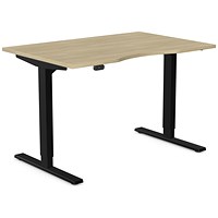 Zoom Sit-Stand Desk with Double Purpose Scallop, Black Leg, 1200mm, Urban Oak Top