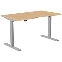 Zoom Sit-Stand Desk with Double Purpose Scallop, Silver Leg, 1400mm, Beech Top