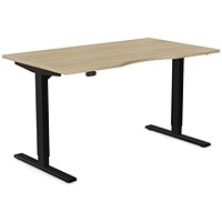 Zoom Sit-Stand Desk with Double Purpose Scallop, Black Leg, 1400mm, Urban Oak Top