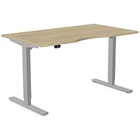Zoom Sit-Stand Desk with Double Purpose Scallop, Silver Leg, 1400mm, Urban Oak Top