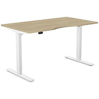 Zoom Sit-Stand Desk with Double Purpose Scallop, White Leg, 1400mm, Urban Oak Top