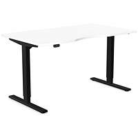 Zoom Sit-Stand Desk with Double Purpose Scallop, Black Leg, 1400mm, White Top