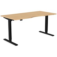 Zoom Sit-Stand Desk with Double Purpose Scallop, Black Leg, 1600mm, Beech Top