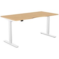 Zoom Sit-Stand Desk with Double Purpose Scallop, White Leg, 1600mm, Beech Top