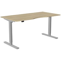 Zoom Sit-Stand Desk with Double Purpose Scallop, Silver Leg, 1600mm, Urban Oak Top