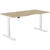 Zoom Sit-Stand Desk with Double Purpose Scallop, White Leg, 1600mm, Urban Oak Top