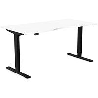 Zoom Sit-Stand Desk with Double Purpose Scallop, Black Leg, 1600mm, White Top