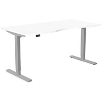 Zoom Sit-Stand Desk with Double Purpose Scallop, Silver Leg, 1600mm, White Top