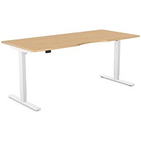 Zoom Sit-Stand Desk with Double Purpose Scallop, White Leg, 1800mm, Beech Top