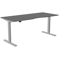Zoom Sit-Stand Desk with Double Purpose Scallop, Silver Leg, 1800mm, Graphite Top