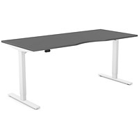 Zoom Sit-Stand Desk with Double Purpose Scallop, White Leg, 1800mm, Graphite Top