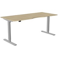 Zoom Sit-Stand Desk with Double Purpose Scallop, Silver Leg, 1800mm, Urban Oak Top