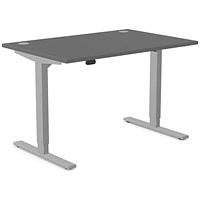 Zoom Sit-Stand Desk with Portals, Silver Leg, 1200mm, Graphite Top