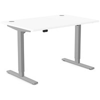 Zoom Sit-Stand Desk with Portals, Silver Leg, 1200mm, White Top