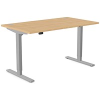 Zoom Sit-Stand Desk with Portals, Silver Leg, 1400mm, Beech Top