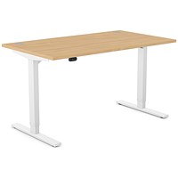 Zoom Sit-Stand Desk with Portals, White Leg, 1400mm, Beech Top